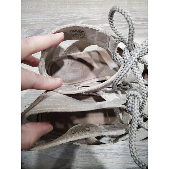 Sorel Women’s Sandals Joanie II Lace Up Wedge Size 9 Neutral Suede Outdoors - Picture 8 of 14